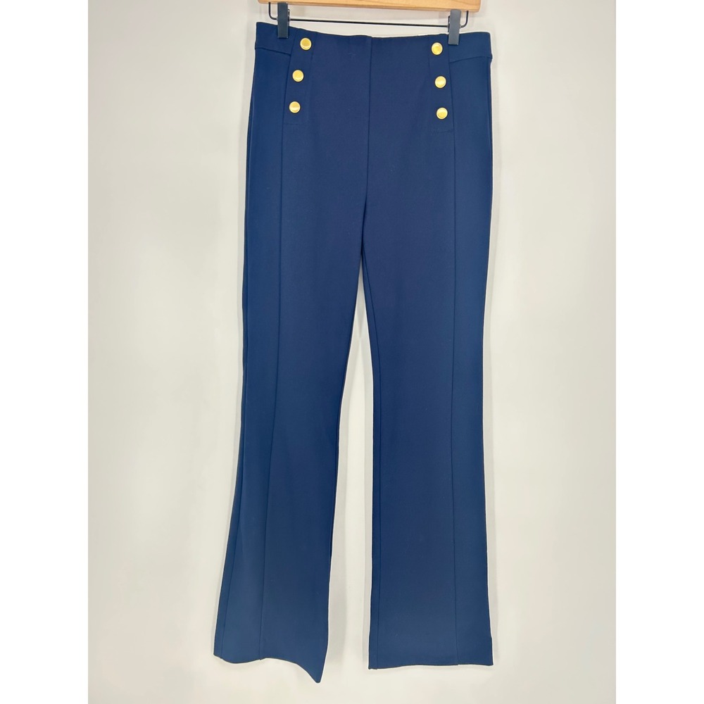 "NWT" LOFT Navy Wide-Leg Pull on Trouser Pants W/ Gold Button Detail- Size S